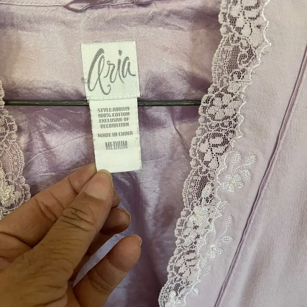 Aria Lavender Lace Trim Medium Robe Tie Strap
